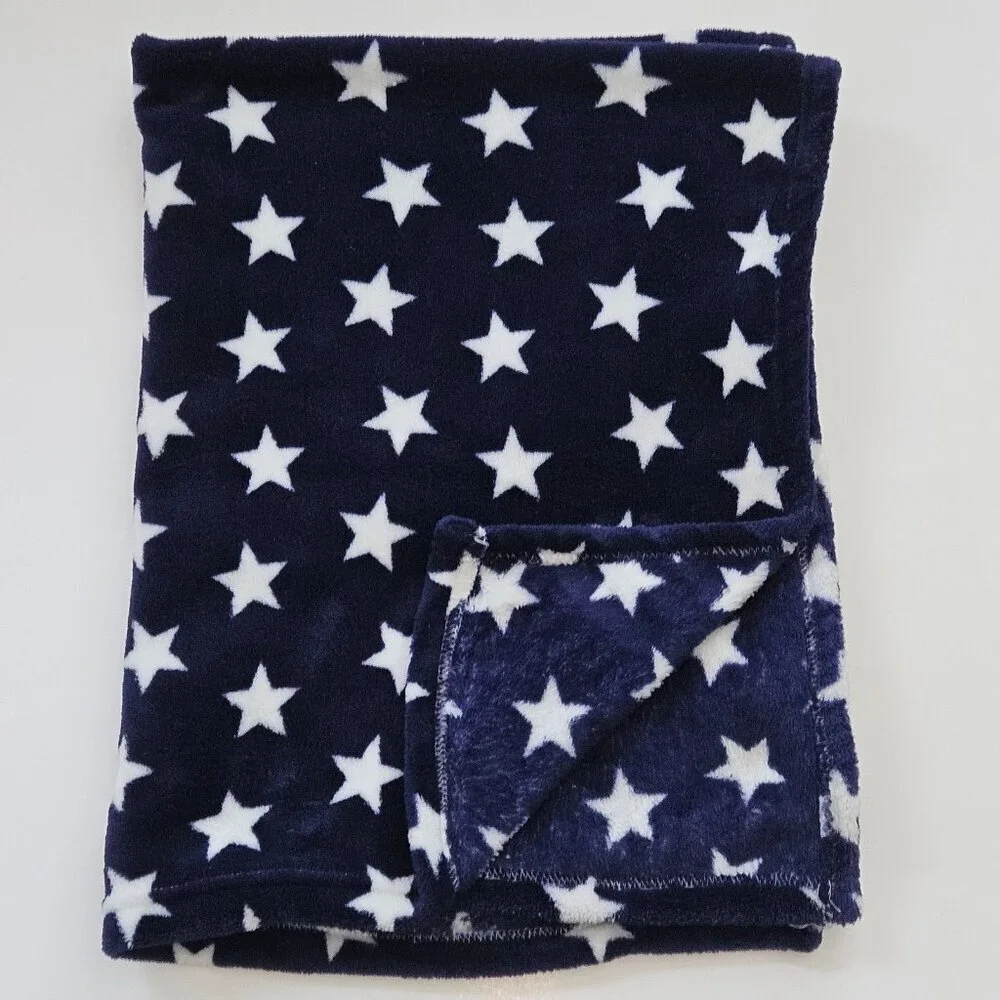 HB Hudson Baby Navy Blue White Stars Fleece Baby Blanket 30